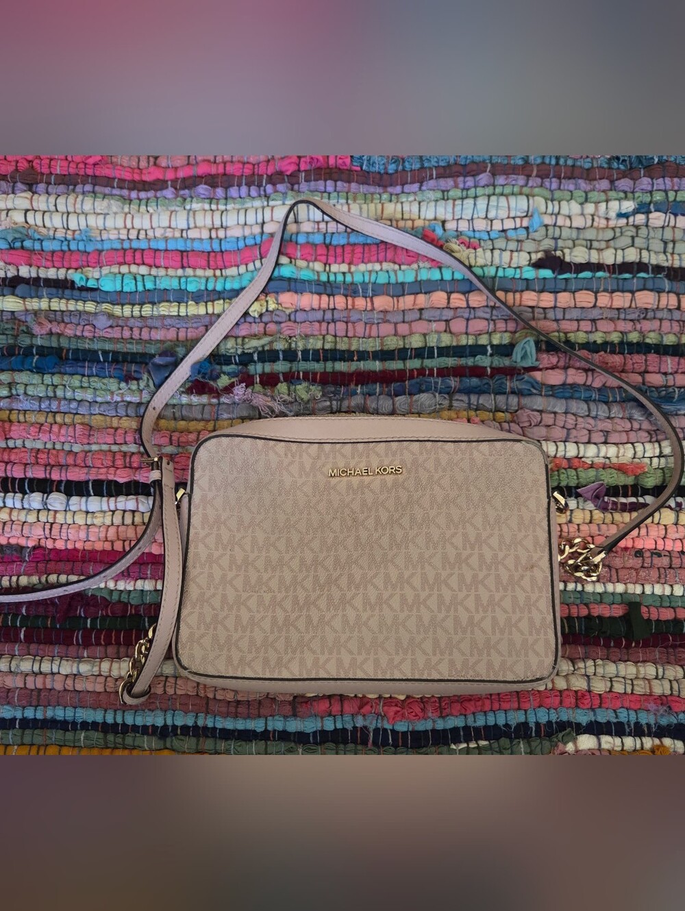 Michael Kors Pink Signature MK Crossbody Bag with Gold Hardware